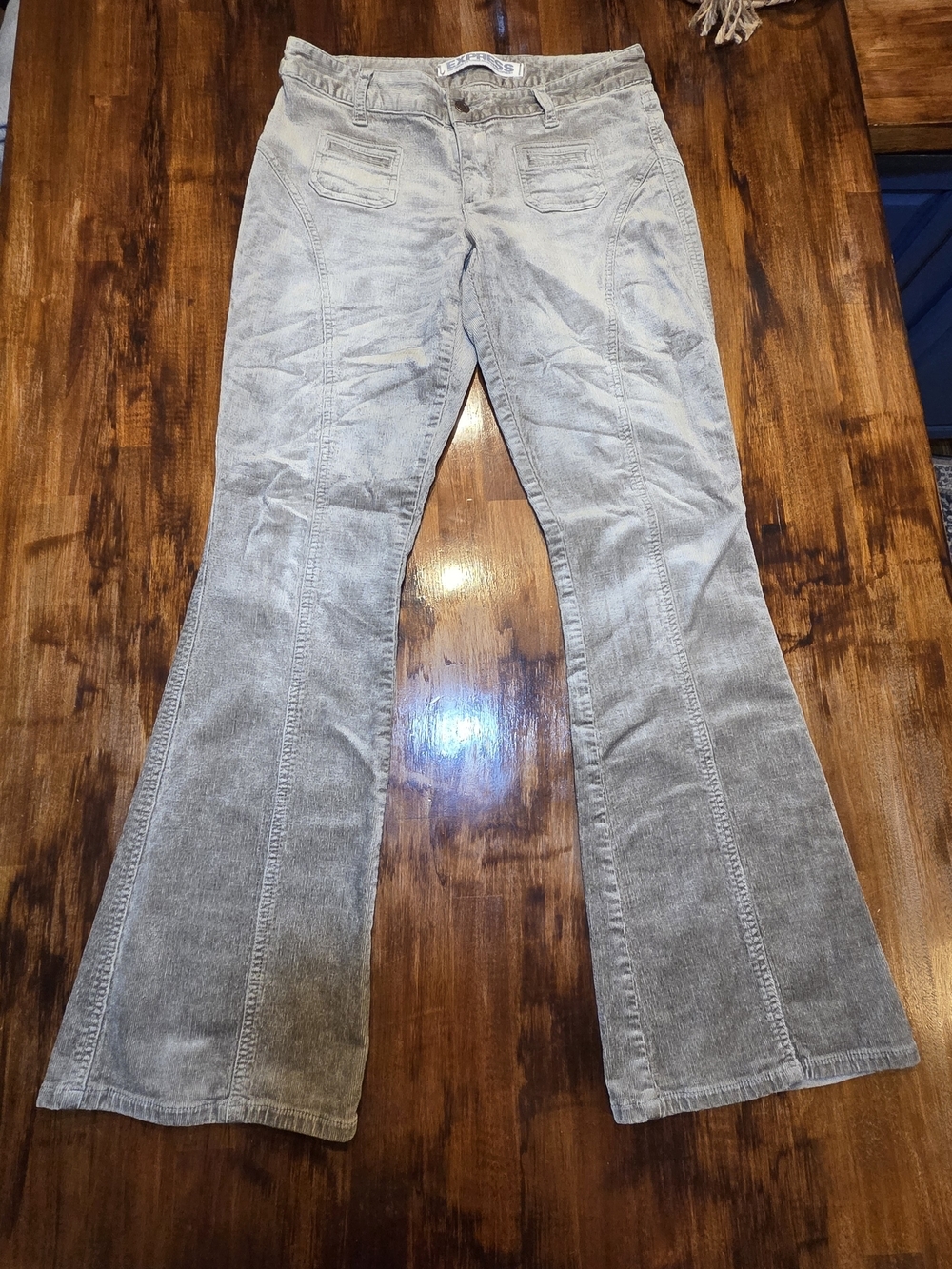Express Corduroy Flare Pants Size 8 Gunmetal Grey Velour Low Rise Y2K Bareback